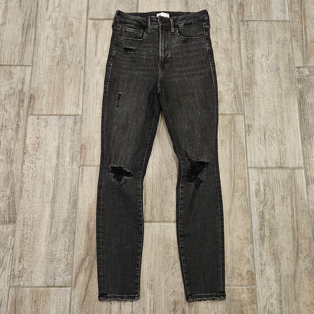 Good American Jeans Womens Size 4 / 27 Good Waist Skinny Grey Distressed Stretch